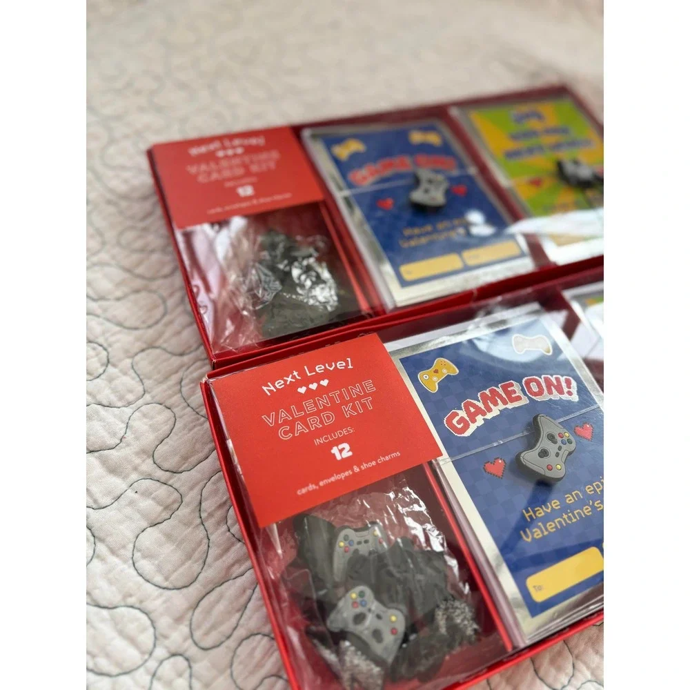 Valentine Card Kit 12 Count with Shoe Charms Gaming Theme 2 Boxes 24‎ Total